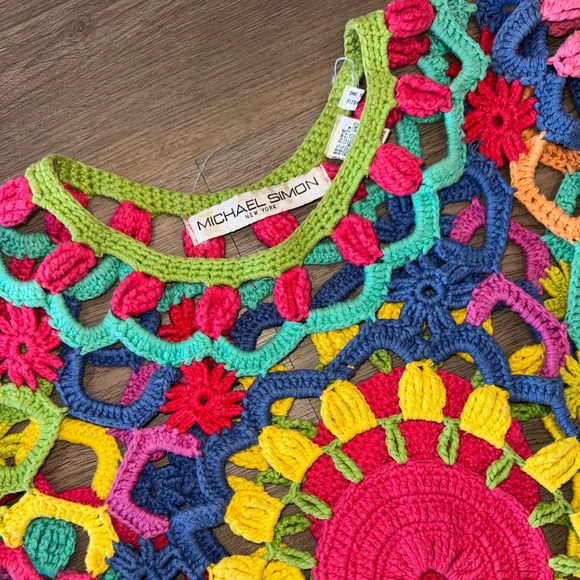 Vintage Michael Simon Colorful Crochet Sweater Top- Womens One Size-READ - Picture 2 of 16